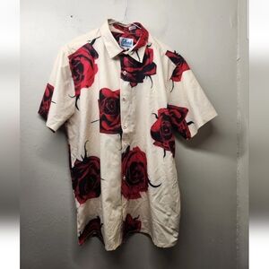 Fresh Prince Of Bel Air Shirt Mens M Cream Red Floral Casual Button Down